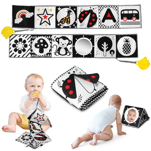 Melican Black and White High Contrast Baby Toys 0-6 6-12 Months, Soft Book with Teether, Newborn Infants Tummy Time Toys, 0-3 3-6 Month Sensory Visual Stimulation, Montessori Learning Essentials - Image 1