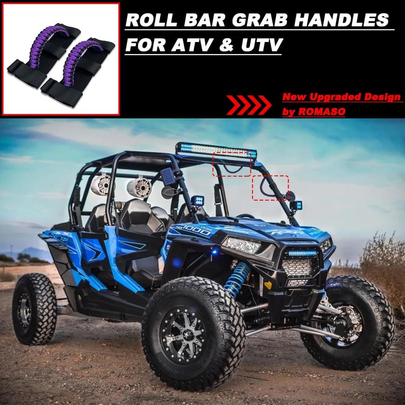 ROMASO مقابض قضيب اللف لـ UTV و ATV - مقابض باراكورد للقضبان مقاس 1.5"-2"، متوافقة مع بولاريس RZR، كاواساكي Mule، هوندا Pioneer، Can Am، إلخ، عبوة من 2 (أسود وأرجواني) - Image 3