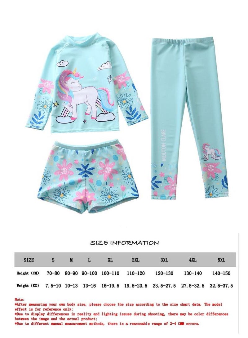 3-Piece Children's Swimwear For Girls Long Sleeve Swimsuit Set Summer Beachwear Set Print Flower Sunsuit 50+UV Sun Protection Swimming Cosutme - Image 3
