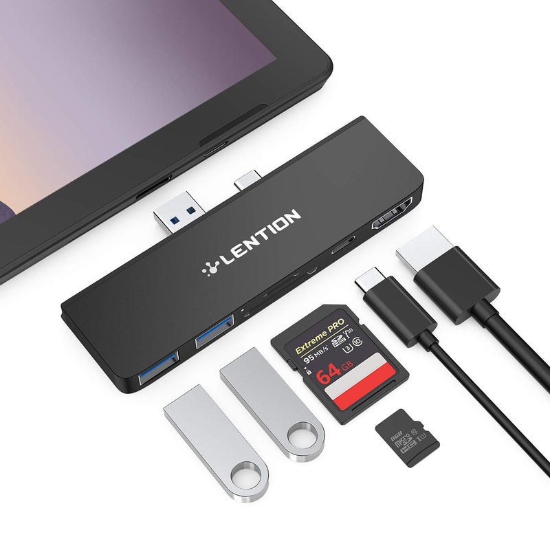 Lention LENTION Surface Pro 7 USB C Hub Docking Station,6-in-1 Surface Pro 7 Hub,4K@60Hz USB-C to HDMI Hub,SD&Micro SD Dual Card Reader Hub,2 USB 3.0 Hub,60W Type C Charging Port Hub(CS34,Silver)  - Image 1