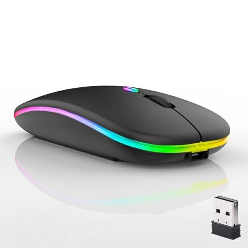 Guiheng Wireless Bluetooth Mouse,LED Dual Mode Rechargeable Silent Slim Laptop Mouse,Portable(BT5.2+USB Receiver) Dual Mode Computer Mice,for Laptop,Desktop Computer,ipad Tablet,Phone,TV (Black) - Image 1