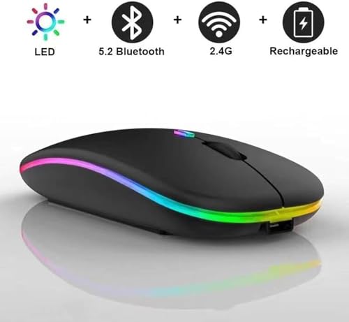 Guiheng Wireless Bluetooth Mouse,LED Dual Mode Rechargeable Silent Slim Laptop Mouse,Portable(BT5.2+USB Receiver) Dual Mode Computer Mice,for Laptop,Desktop Computer,ipad Tablet,Phone,TV (Black) - Image 3