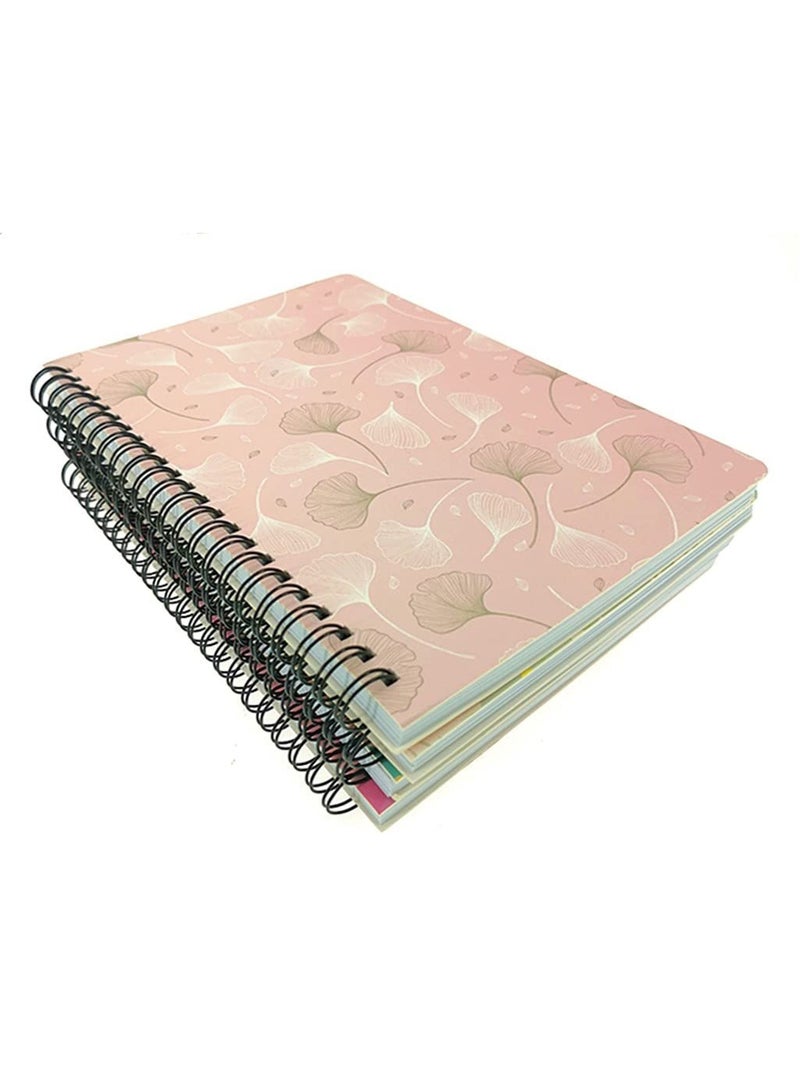 SYOSI 4 Pack A5 Spiral Notebook Journal,Wirebound Ruled Sketch Book Notepad Diary Memo Planner, A5 Size (8.3X5.7") & 80 Sheets (Leaf & Flower) - Image 4
