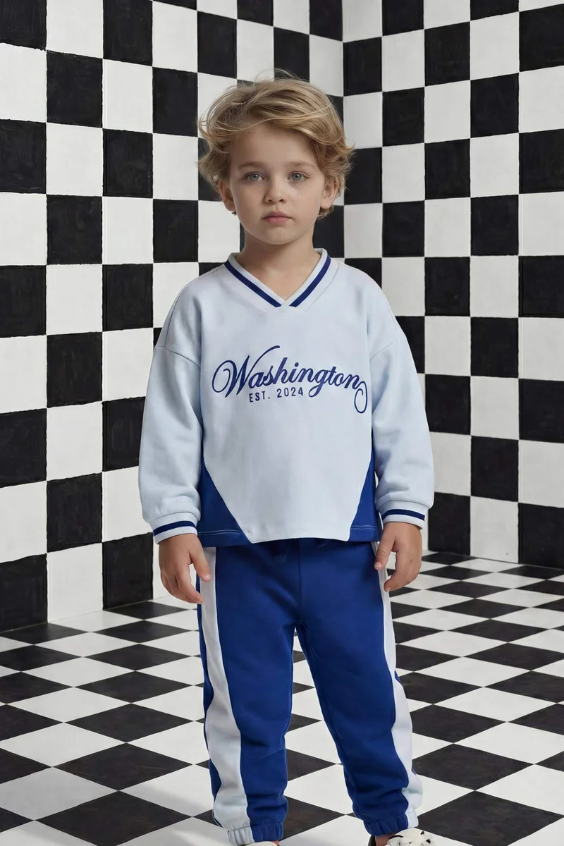 ديفاكتو Baby Boy Printed Sweatshirt Sweatpants 2 Piece Set