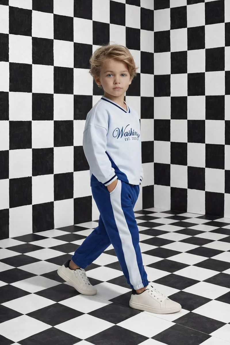 ديفاكتو Baby Boy Printed Sweatshirt Sweatpants 2 Piece Set
