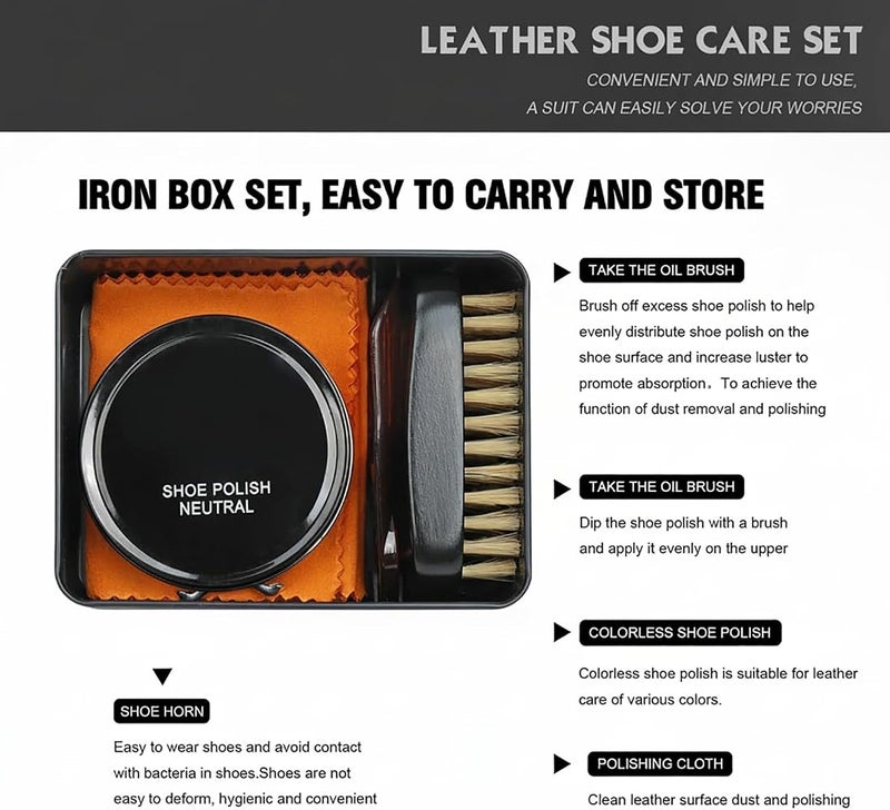 KASTWAVE Shoe Shine Kit, Shoe Care Kit, Shoe Cleaning Kit with Polish & Brush, Leather Shoe Care Set for Boots Dress Shoes, Compact Shoe Polish Brush Set for Home & Travel - Image 3