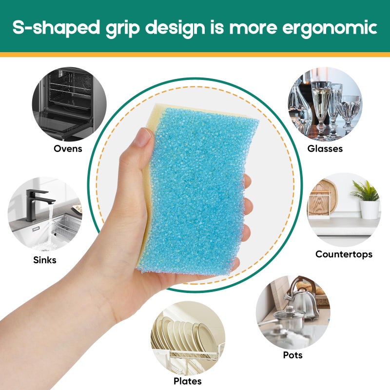 LAUNDRYLUX Scrub Sponge, 8 Pack Dual-Sided Temperature-Responsive Scrubber - Non-Scratch - Multipurpose Dish Sponges for Kitchens, Bathrooms, and Outdoor Use - S Shape - Image 5