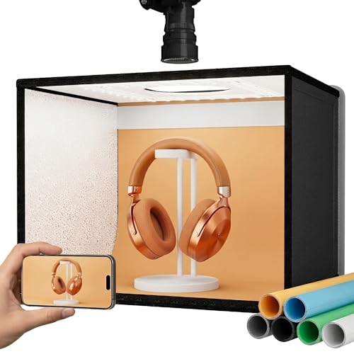 RALENO 16"x12" Photo Light Box Photography, 24W Foldable Photo Studio Light Box, Dimmable Shooting Tent Kit with CRI>95 & 6 Backdrops for Toys Jewelry Watches Cosmetics - Image 1