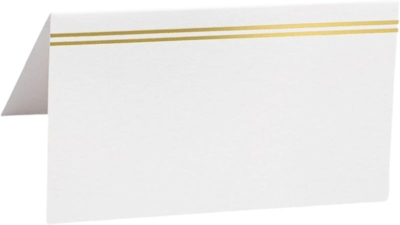 EVASTER Place Cards Two line Gold Foil Border Pack of 100 Premium Tent Name Place Cards for Table Setting Size 2x3.5 inches - Perfect for Weddings, Banquets Dinner Parties and any other Events - Image 1