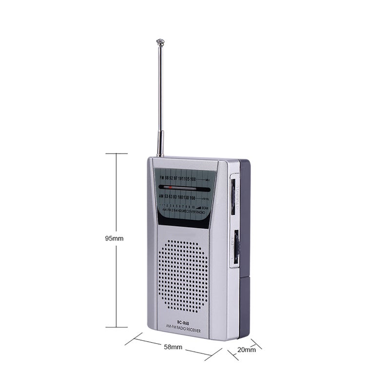 Universal Mini Radio Portable FM/AM World Receiver Built in Speaker Silver - Image 2