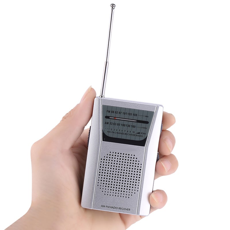 Universal Mini Radio Portable FM/AM World Receiver Built in Speaker Silver - Image 1