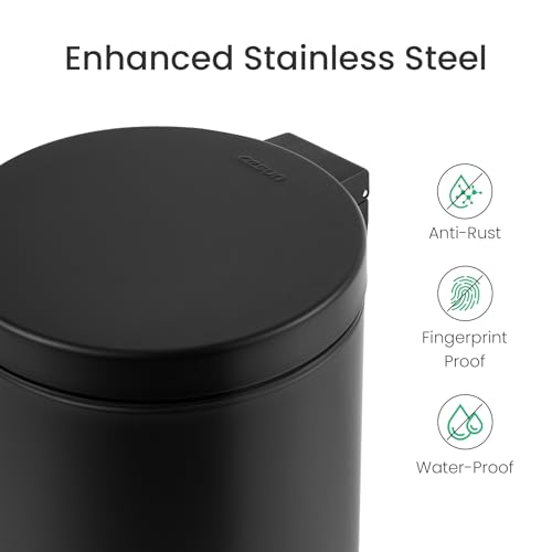 Cesun 1.2 Gallons Small Black Trash Can, Bathroom Garbage Can with Lid and Foot Pedal, Mini Round Wastebasket for Bathroom, Bedroom, Office, 4.5 Liters / 1.2 Gallons, Matte Black - Image 3