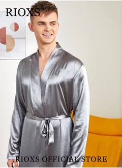 RIOXS Men's Silky Satin Robe with Adjustable Tie, Skin-friendly Lightweight Kimono Bathrobe, Stylish Comfortable Nightgown, Great for Daily Wear, Beach Wear, Loungewear or Other Casual Occasions  - Image 2