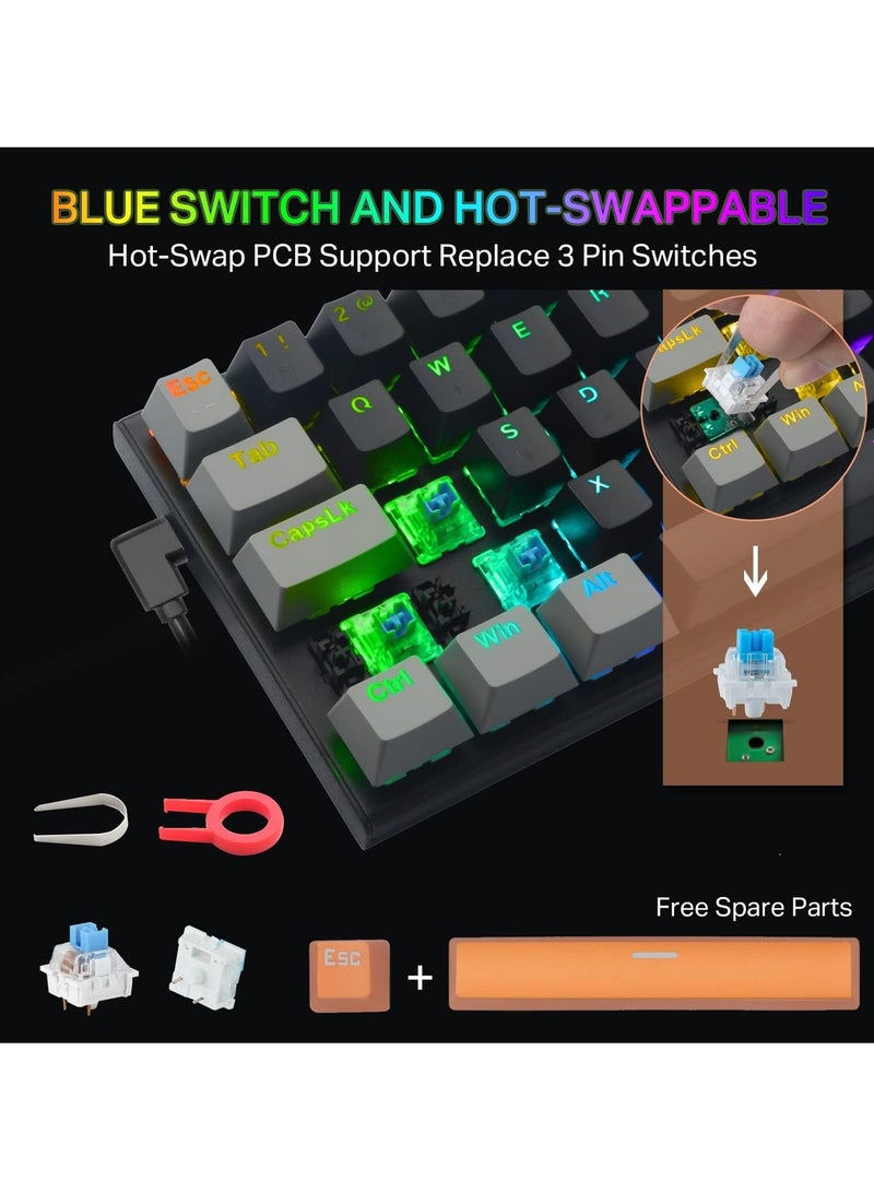 إي-يوسو E-YOOSO Z-11 لوحة مفاتيح ميكانيكية سلكية للألعاب بمفاتيح زرقاء بإضاءة خلفية RGB لأجهزة الكمبيوتر الشخصية وأجهزة Mac OS Gamers - Image 4