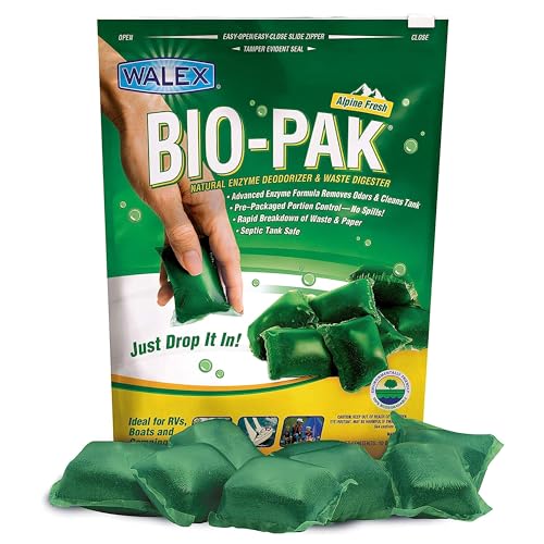Walex Bio-Pak Black Holding Tank Deodorizer & Waste Digester Drop-Ins - Advanced Enzyme Formula for Rapid Breakdown of Waste & Paper, Removes Odors & Cleans Tank; Alpine Fresh, 10-Pack - Image 1