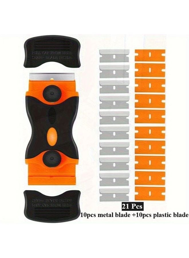 21pcs Orange Dual Head Adhesive Remover Scraper Multi Functional Cleaning Tool - Image 1
