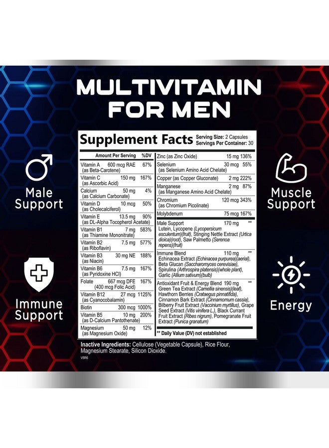 SilverOnyx Men’S Multivitamin Supplement With Vitamin A C D E & Zinc Immune Health Support B12 Calcium & More Vitamins Daily Nutritional Mens Multivitamins & Minerals 30 Day Supply 60 Capsules - Image 3
