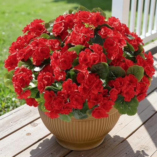 Alupssuc 8Pcs Artificial Geranium Flowers for Outdoors Decoration Silk Floral UV Resistant Fake Plants Faux Flower for Porch Garden Table Centerpieces Home Indoor Outside Spring Decor8 Red - Image 3