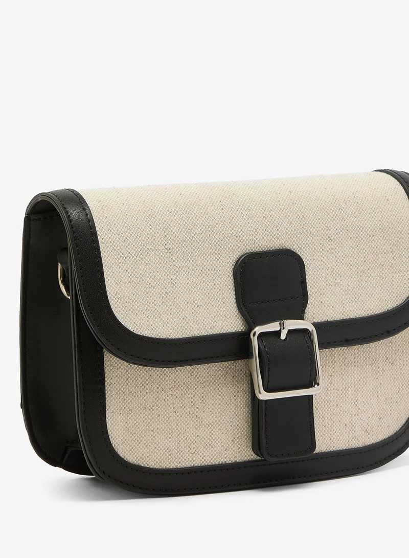 GLAMOROUS CREAM BLACK Contrast Raffia Crossbody for Women | Best Price UAE