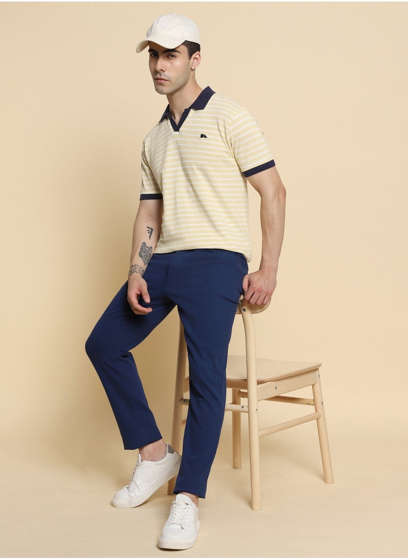 Dennis Lingo Striped Polo Collar Pure Cotton Regular Fit T-shirt  - Image 1