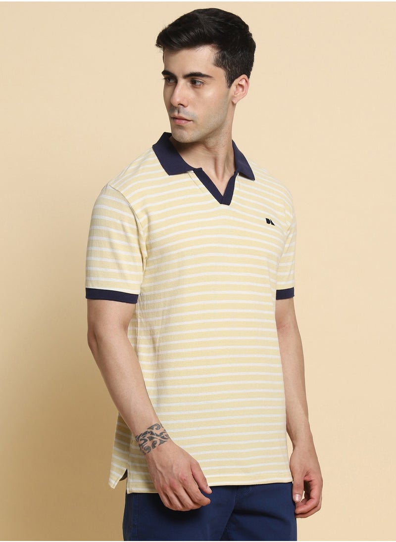 Dennis Lingo Striped Polo Collar Pure Cotton Regular Fit T-shirt  - Image 3