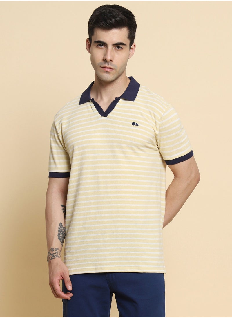 Dennis Lingo Striped Polo Collar Pure Cotton Regular Fit T-shirt  - Image 2