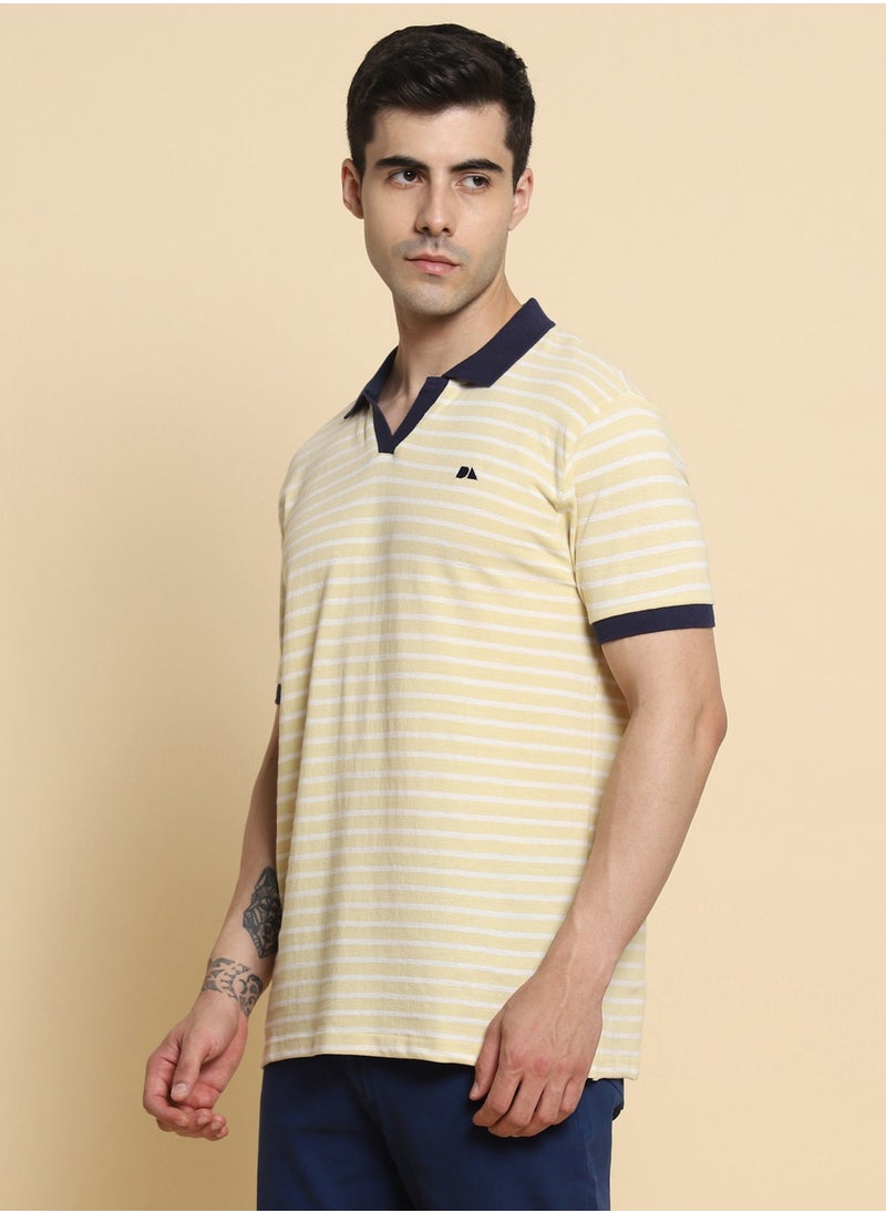 Dennis Lingo Striped Polo Collar Pure Cotton Regular Fit T-shirt  - Image 5