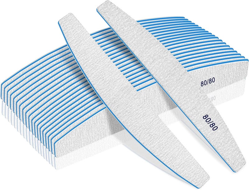 BLESWIN 12 PCS Nail Files for Acrylic Nails, 80/80 Grit Nail File for Poly Nail Extension Gel Emery Boards Nail Files Doubled Sides Coarse Washable Nail File Manicure Tools for Home and Salon Use - Image 1