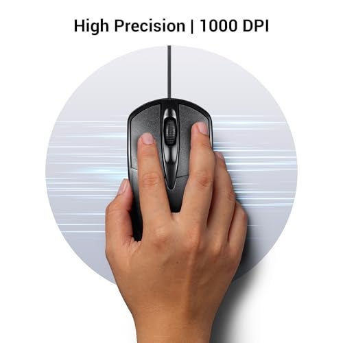 ZEBRONICS Byte Wired Optical Mouse with 3 Buttons, High Precision, 1000 DPI, Works on Most Surfaces, Plug & Play, USB Interface, 1.3m Cable Length - Image 4