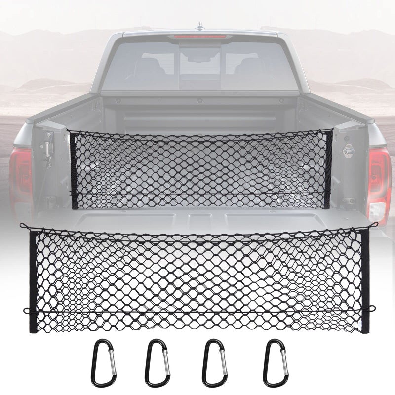 MICTUNING Truck Bed Cargo Net, Envelope Style Storage Elastic Mesh Net Organizer with Hooks Compatible for Chevrolet Silverado 2013-2021