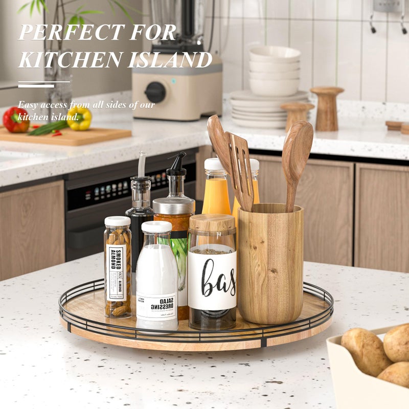 AMH 18" Lazy Susan Oak Wood Turntable Organizer for Cabinet, Farmhouse Round Wooden Large Lazy Susan Organization and Storage for Dining Table, Pantry, Kitchen, Countertop, Cupboard, Home Decor - Image 4