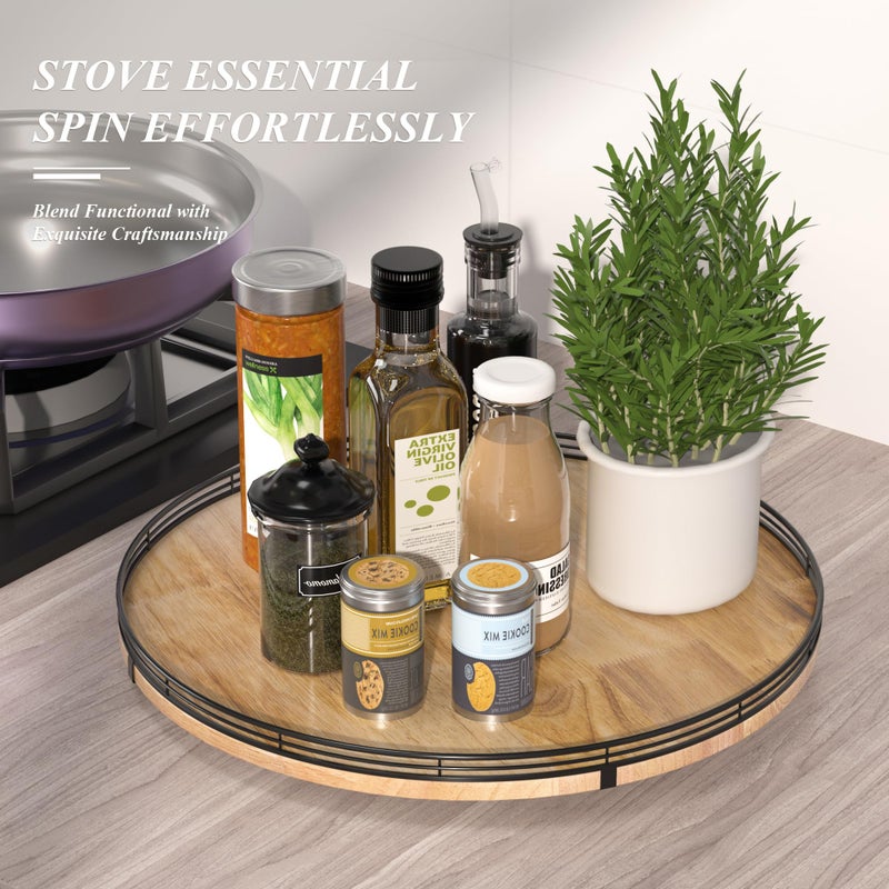 AMH 18" Lazy Susan Oak Wood Turntable Organizer for Cabinet, Farmhouse Round Wooden Large Lazy Susan Organization and Storage for Dining Table, Pantry, Kitchen, Countertop, Cupboard, Home Decor - Image 2