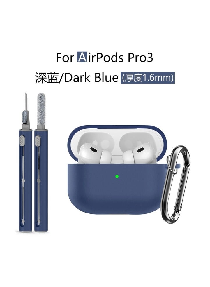 Suitable For Airpods Pro 3 Protective Case With Cleaning Kit, Soft Silicone Protective Case Suitable For Apple Airpods Pro 3 Women And Men, Airpods Pro Protective Case Accessory With Keychain, Blue - Image 1