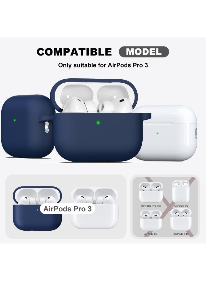 Suitable For Airpods Pro 3 Protective Case With Cleaning Kit, Soft Silicone Protective Case Suitable For Apple Airpods Pro 3 Women And Men, Airpods Pro Protective Case Accessory With Keychain, Blue - Image 3