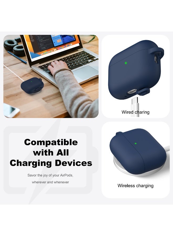 Suitable For Airpods Pro 3 Protective Case With Cleaning Kit, Soft Silicone Protective Case Suitable For Apple Airpods Pro 3 Women And Men, Airpods Pro Protective Case Accessory With Keychain, Blue - Image 5