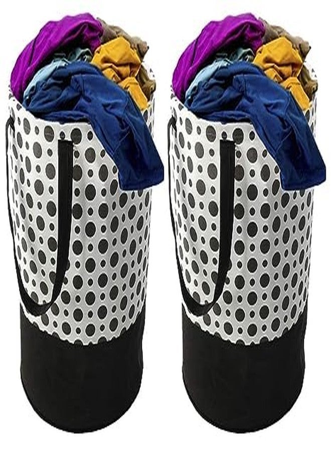 Agroha Printed Waterproof Canvas Laundry Bag, Toy Storage, Laundry Basket Organizer 45L bags (Pack of 2, Black Pulka dot) - Image 1