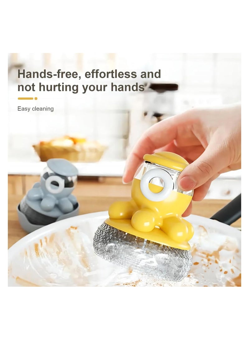 SOLARAE 2pcs Dish Brush with Soap Dispenser Wall Mount, Steel Wool Scrubber Pads Brush for Dishes, Stainless Steel Scrubber Dish Scrubber Brush, Dish Cleaning Brush Soap Dispensing Brush - Image 2