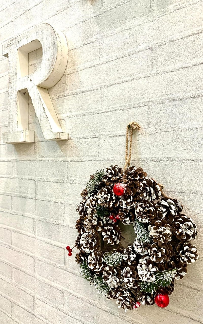 LABZIO Rustic Pinecone Christmas Tree Wreath - 12-Inch Decorative Winter Wreath with Snow-Dusted Red Berries & Greenery - Ideal for Front Door, Wall, or Christmas Tree Decor - Image 2