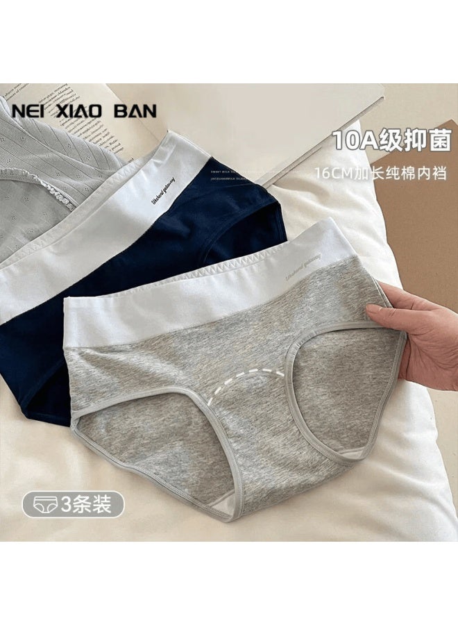 Neixiaoban Women's 3-pack Pure Cotton Underwear 10a Antibacterial Breathable Colorblock American Style Plus Size L Girls' Triangle Panties - Image 1