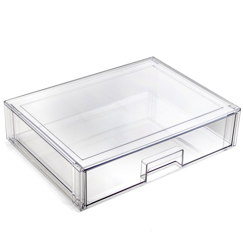 BINO | Stackable Storage Drawers, Shallow X-Large - Clear | THE CRATE COLLECTION | Storage Bins With Drawers Bathroom Organizers and Storage Organization and Storage Under Sink Organizer Vanity Home - Image 1