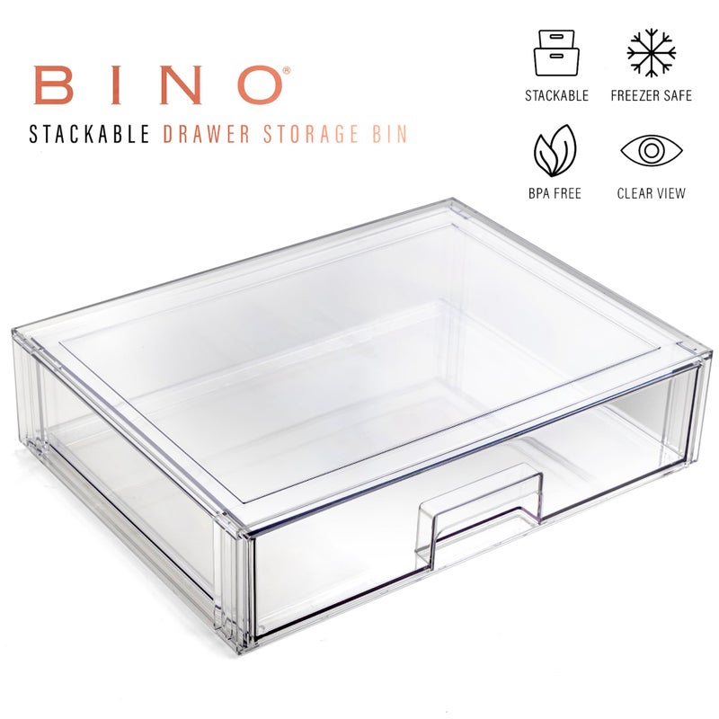 BINO | Stackable Storage Drawers, Shallow X-Large - Clear | THE CRATE COLLECTION | Storage Bins With Drawers Bathroom Organizers and Storage Organization and Storage Under Sink Organizer Vanity Home - Image 2