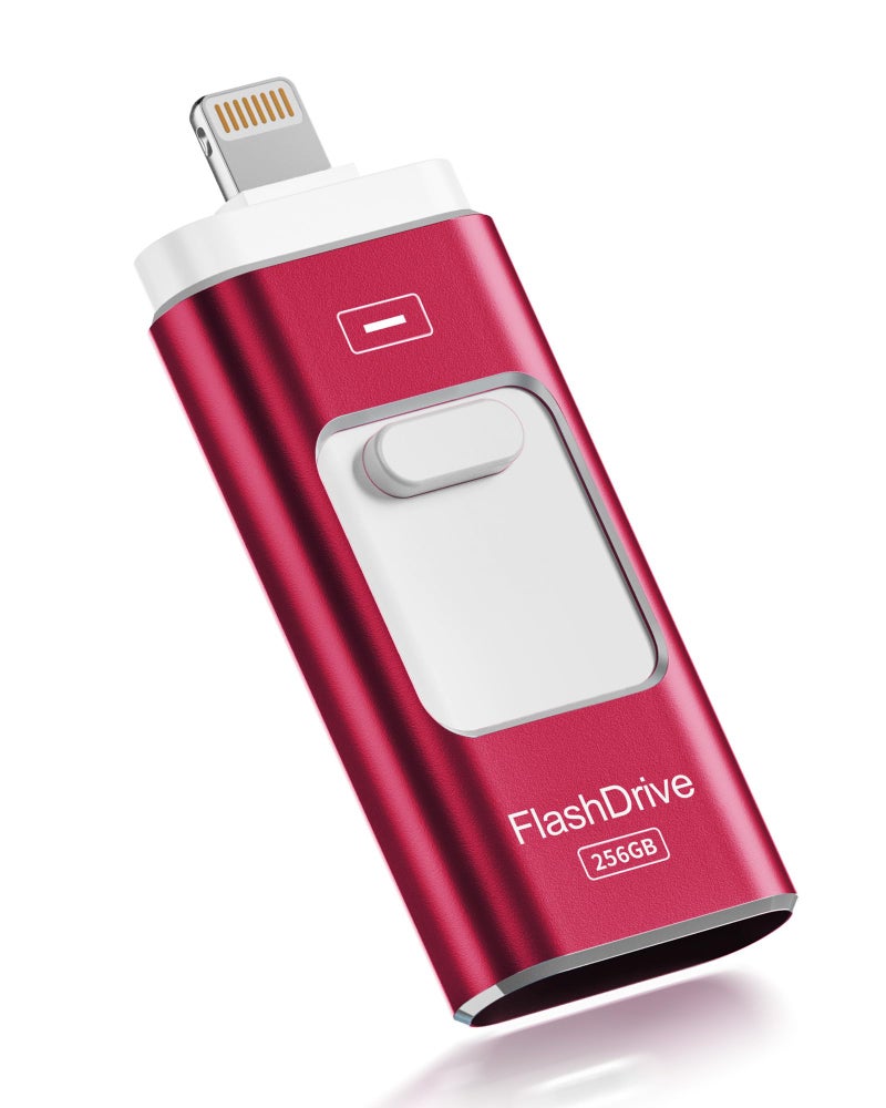 ROSPE Apple MFi Certified 256GB Flash Drive for iPhone Thumb Drive Photo Stick, USB Memory Stick iPhone Flash Drive for Photos Videos, High Speed Jump Drive Compatible for iPhone/iPad/Android/PC (Red) - Image 1