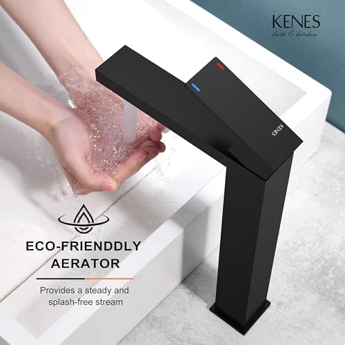 KENES Matte Black Bathroom Faucet Single Handle Tall Vessel Sink Faucet Vanity Bathroom Faucet Basin Mixer Tap with Water Supply Hose and Pop Up Sink Drain, LJ-9031A-2 - Image 5