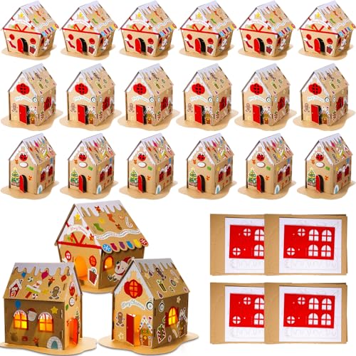 Yunsailing 3 Sets Christmas Gingerbread House Kit Christmas Craft Kit Cardboard Gingerbread House Decor Make Holiday Crafts for Party DIY Supplies - Image 1