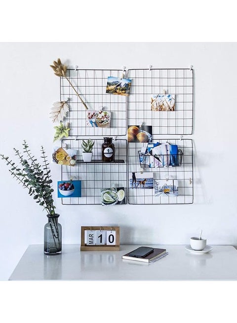 DS Grid Photo Wall Wire Grid Panel Picture Display Iron Decorative Rack Photograph Wall Ins Display Photo Wall 12x12 Inches Set of 4 (Black)