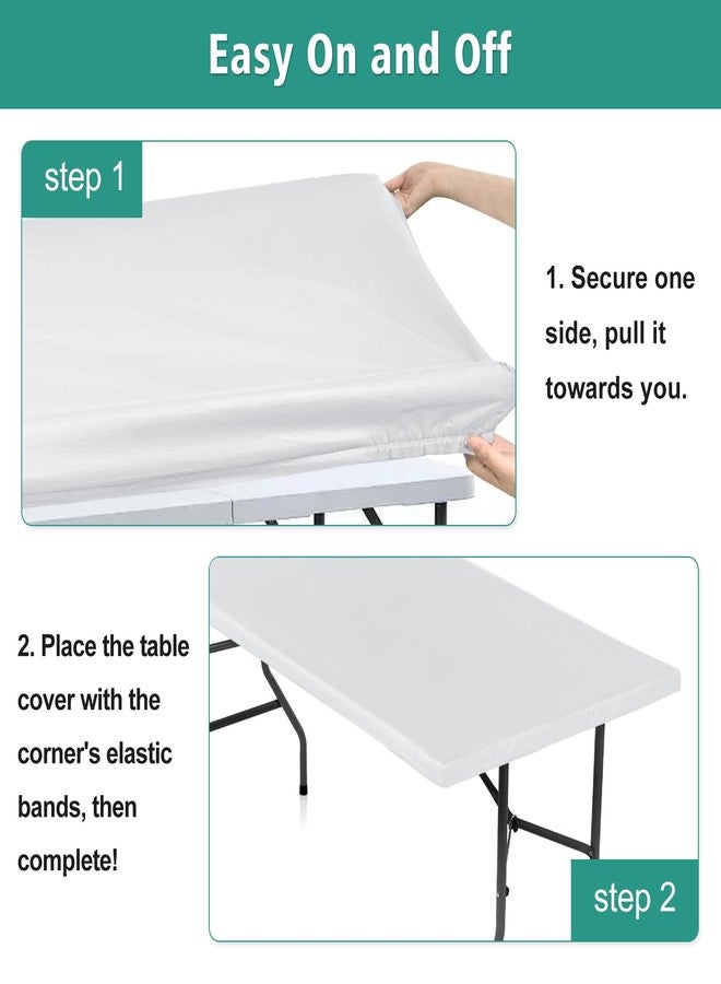 LUSHVIDA 6 Packs Vinyl Tablecloths with Flannel Backing for 6ft Rectangle Folding Table Cloths - Waterproof Plastic Picnic Table Covers with Elastic Corners, 30x72 inch, White - Image 5