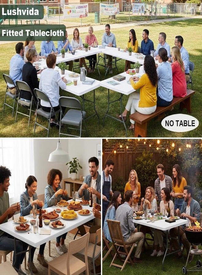 LUSHVIDA 6 Packs Vinyl Tablecloths with Flannel Backing for 6ft Rectangle Folding Table Cloths - Waterproof Plastic Picnic Table Covers with Elastic Corners, 30x72 inch, White - Image 3