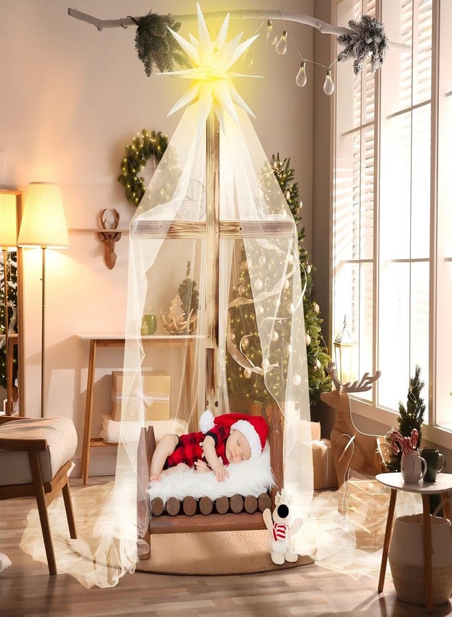 Threlaco مجموعة ثريلاكو المكونة من 3 قطع لمشهد الميلاد مع قماش ستائر بمقاس 1.6 × 9 أمتار، ديكور للكنيسة وأضواء نجمة بيت لحم الكلاسيكية - زينة دينية لحفلات عيد الميلاد ورأس السنة الجديدة - Image 5