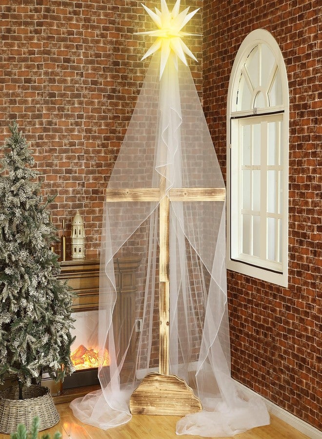 Threlaco مجموعة ثريلاكو المكونة من 3 قطع لمشهد الميلاد مع قماش ستائر بمقاس 1.6 × 9 أمتار، ديكور للكنيسة وأضواء نجمة بيت لحم الكلاسيكية - زينة دينية لحفلات عيد الميلاد ورأس السنة الجديدة - Image 1