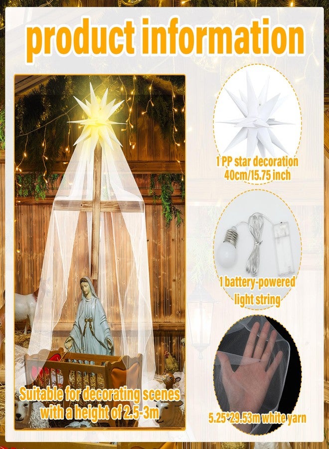 Threlaco مجموعة ثريلاكو المكونة من 3 قطع لمشهد الميلاد مع قماش ستائر بمقاس 1.6 × 9 أمتار، ديكور للكنيسة وأضواء نجمة بيت لحم الكلاسيكية - زينة دينية لحفلات عيد الميلاد ورأس السنة الجديدة - Image 2